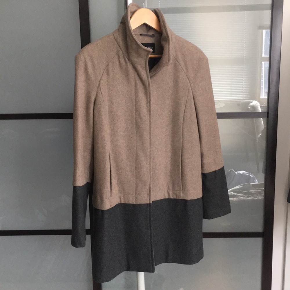 Nine West Color Block Button Up Wool Pea Coat